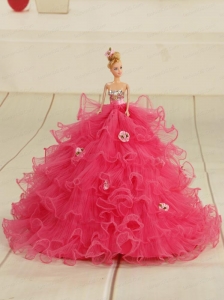 2015 Organza Bowknot Hot Pink Quinceanera Doll Dress