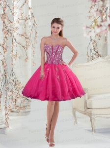 2015 Sweetheart Rose Pink Sequins and Appliques Prom Dresses