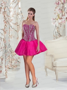 2015 Luxurious Beading Hot Pink Prom Dresses