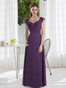 Empire 2015 Purple Ruching Prom Dresses with Cap Sleeves