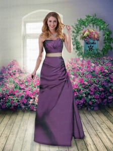 Sweetheart Column 2015 Eggplant Purple Prom Dresses with Belt and Ruching