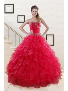 Sweetheart Ball Gown 2015 Sweet 16 Dresses in Coral Red