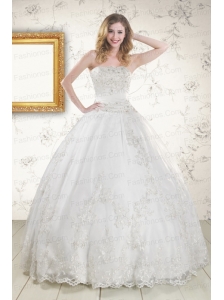2015 Puffy Appliques Quinceanera Dress in White