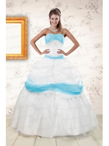 Pretty White and Baby Blue Ball Gown Quinceanera Dress for 2015