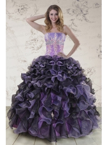 2015 Unique Multi Color Quinceanera Dresses with Beading and Ruffles