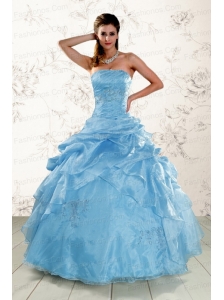 2015 Hot Sale Appliques Quinceanera Dresses in Aqua Blue