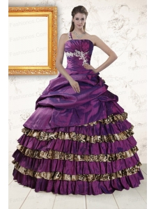 Classic One Shoulder Quinceanera Dresses with Beading and Leopard