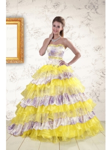 2015 Printed and Ruffles Multi Color Quinceanera Dresses