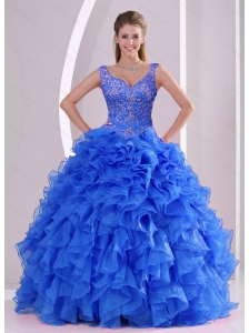 Pretty Beading and Ruffles Royal Blue Sweet 16 Dresses