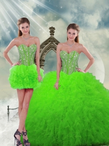 Detachable Beading and Ruffles Spring Green Dresses For Quinceanera
