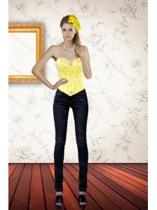 Cute Sweetheart Beading and Ruffled Yellow Corset for 2015