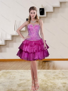Luxurious Multi Color Ruffled Embroidery Prom Dresses in Fuchsia