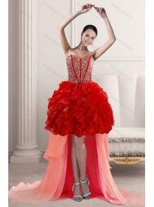 2015 Beautiful High Low Prom Dresses with Beading and Ruffles