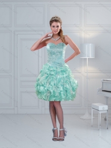 Perfect Ruffled Sweetheart Beading Prom Dresses in Apple Green