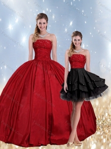 2015 Strapless Beaded Quinceanera Dress in Red and Black