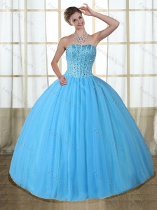 Gorgeous Baby Blue Strapless Quinceanera Dress with Beading