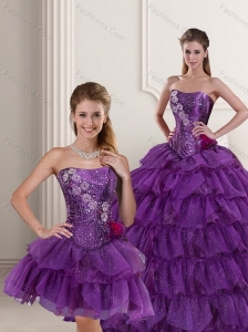 Perfect Strapless Purple Quince Dress with Ruffled Layers and Beading