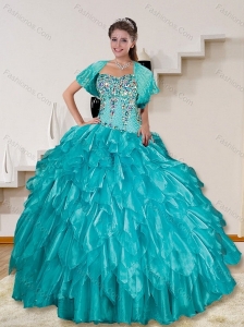 2015 Beautiful Turquoise Sweet 16 Dresses with Beading and Ruffles