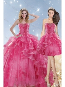 2015 Hot Selling Coral Red Dresses for Quinceanera with Beading and Ruffles