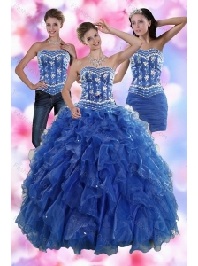 2015 Sophisticated Ruffles and Beading Quince Dresses in Royal Blue