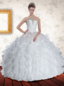 Pretty White Quinceanera Dresses with Beading and Ruffles