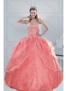 2015 Fabulous Watermelon Quinceanera Dresses with Beading