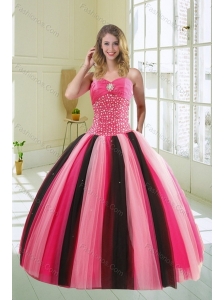 Beautiful Multi Color Sweetheart Beading Quince Dress for 2015