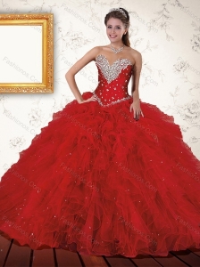 Exquisite Red 2015 Quinceanera Dress with Beading and Ruffles