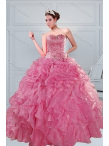 The Super Hot 2015 Beading and Ruffles Quinceanera Dresses in Coral Red