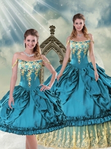2015 Gorgeous Off The Shoulder Embroidery and Pick Ups Quinceanera Dress in Teal