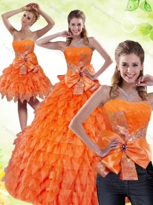 2015 Orange Sweetheart Quinceanera Dress with Ruffles and Bowknot