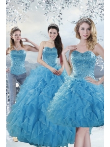 2015 Elegant Baby Blue Quince Dresses with Beading and Ruffles