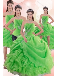 2015 Inexpensive Spring Green Quince Dresses with Pick Ups and Beading