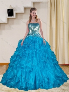 Baby Blue Quince Dresses with Ruffles and Sequins for 2015