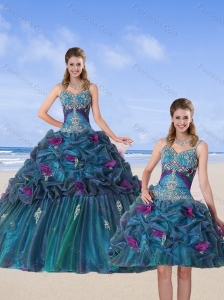 Multi Color 2015 Quinceanera Gown with Hand Made Flower and Pick Ups
