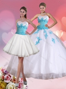 2015 Beaded Sweetheart Quinceanera Dress in White and Blue