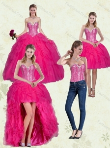 Decent Hot Pink Sweetheart Dress for Quince with Ruffles and Beading