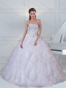 Detachable Sweetheart White Quinceanera Dress with Ruffles and Beading