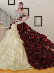 Sweep Train Multi Color Quinceanera Dresses with Appliques and Pick Ups