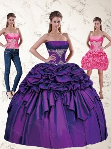 Wonderful Purple Quince Dresses with Appliques and Pick Ups for 2015