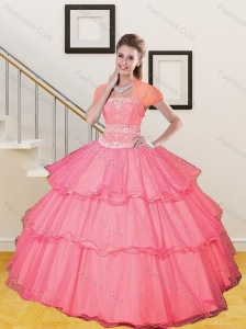 2015 Most Popular Beading and Ruffled Layers Sweet 15 Dresses in Hot Pink
