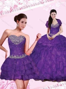 Elegant Beading and Ruffled Layers Quince Dresses in Eggplant Purple
