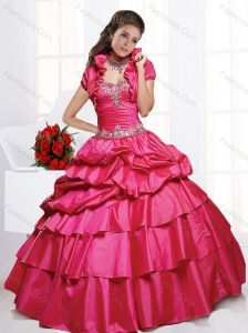 Perfect Red Quinceanera Dresses with Appliques and Pick Ups for 2015