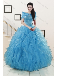 2015 New Style Strapless Sweet 15 Dresses with Beading and Ruffles
