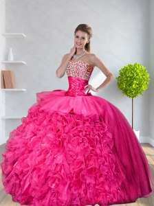 New Arrival Ball Gown Hot Pink Quinceanera Dresses with Beading and Ruffles for 2015