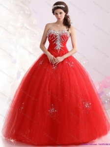 2015 New Arrival Sweetheart Red Sweet Sixteen Dresses with Rhinestones