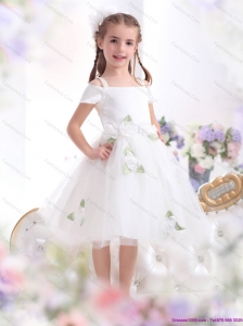 Gorgeous Spaghetti Straps White 2015 Little Girl Pageant Dress with Hand Made Flowers