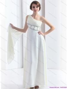 2015 New Style One Shoulder White Christmas Party Dress with Watteau Train and Beading