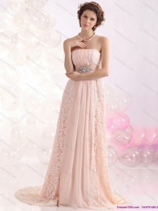 Popular Strapless Sequins and Lace Prom Dress with Brush Train