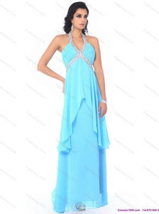 Perfect Halter Top Long Plus Size Prom Dresses with Beading and Ruffles